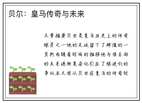 贝尔：皇马传奇与未来